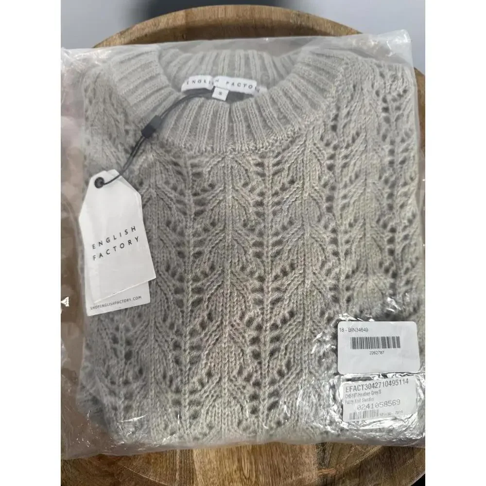 NWT English Factory Fuzzy Knit Sweater Heather Gray Size S - Picture 2 of 5